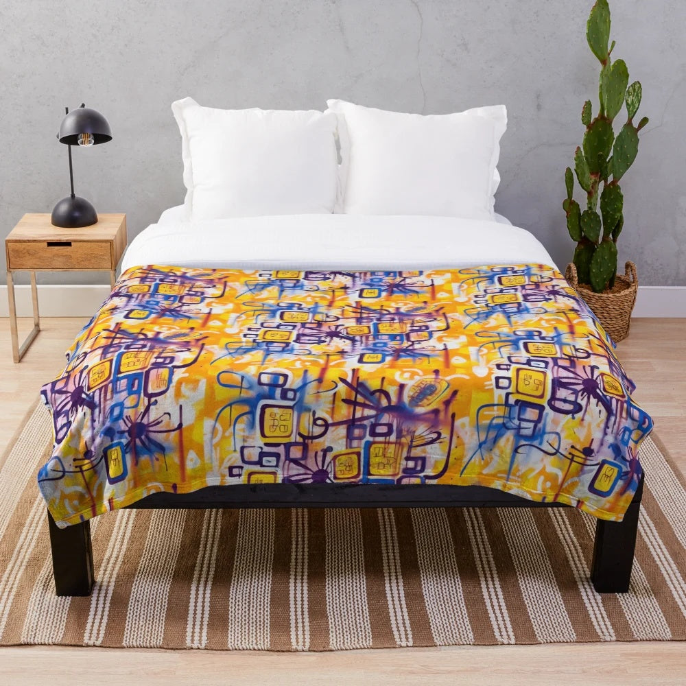 Retro modern mandala pattern plush blanket with abstract acrylic design