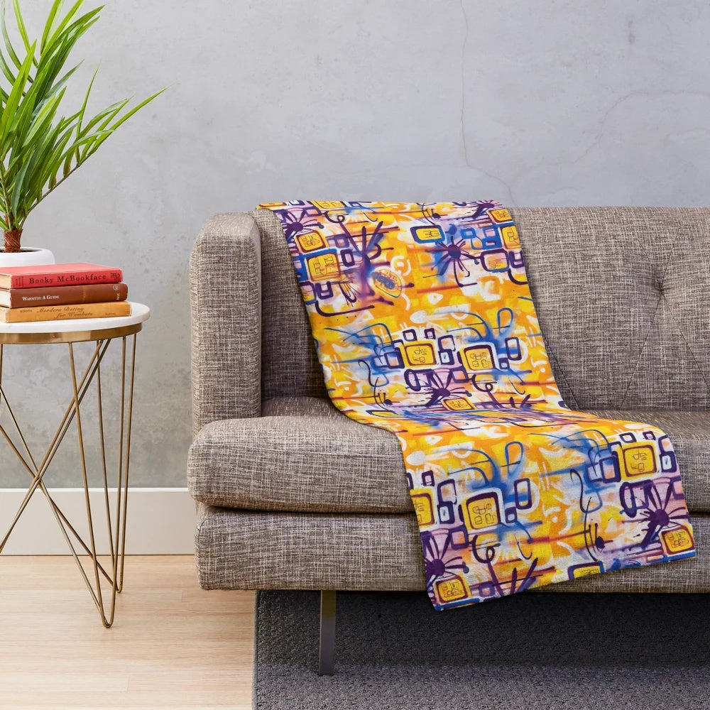 Retro modern mandala pattern plush blanket with abstract acrylic design