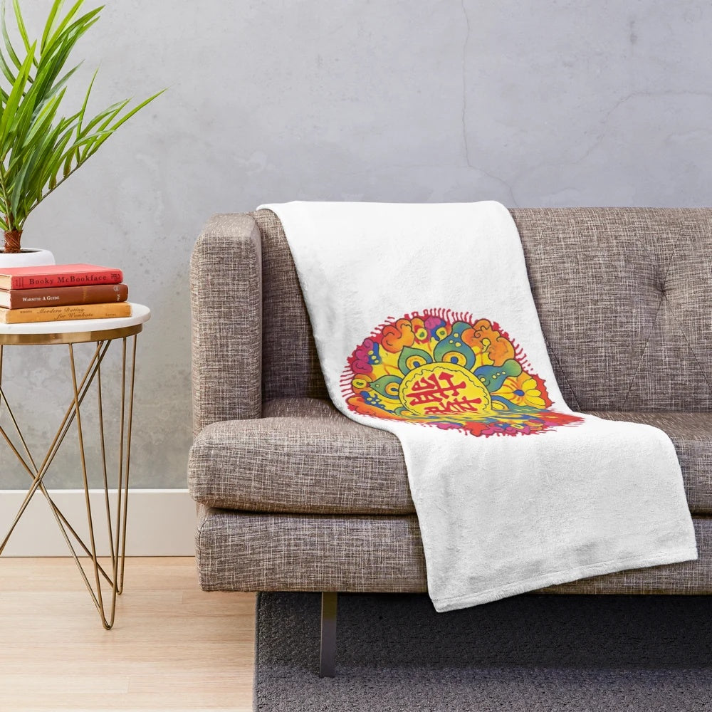Retro-modern plush blanket with abstract mandala design