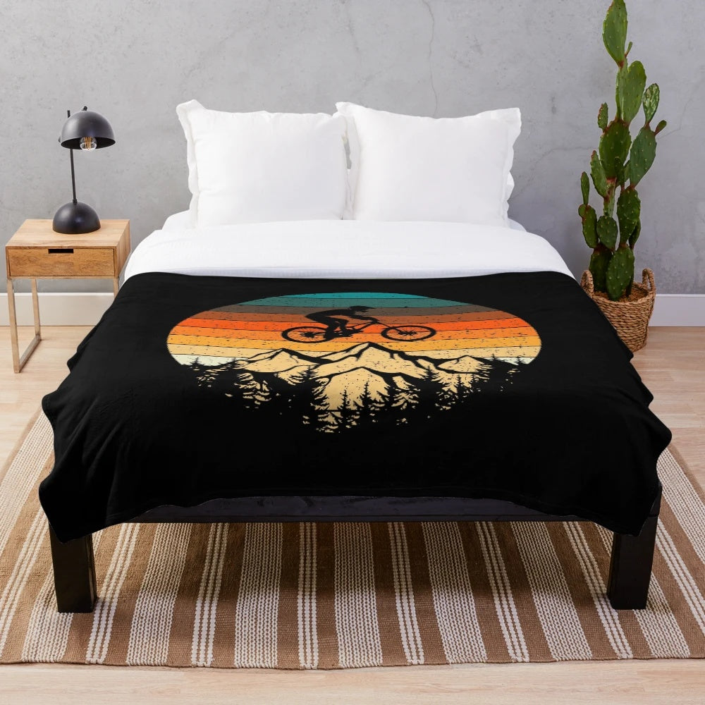 Retro mountain bike downhill plush blanket
