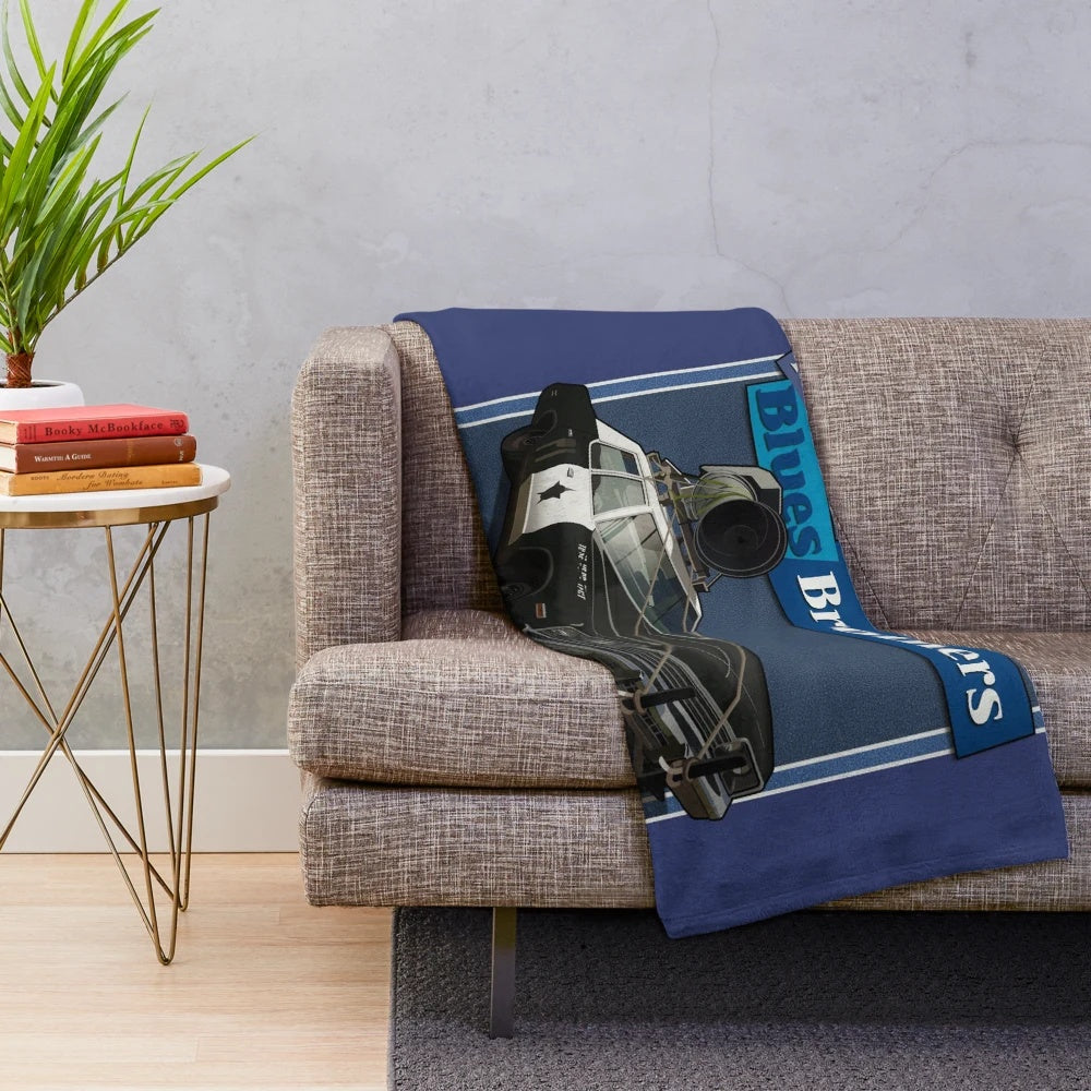 Retro movie cars plush blanket featuring classic cinema vehicles