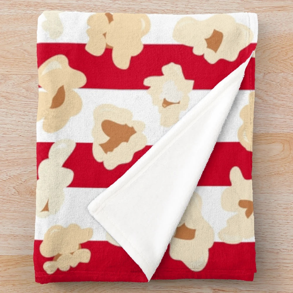 Retro movie cinema inspired plush blanket with popcorn design