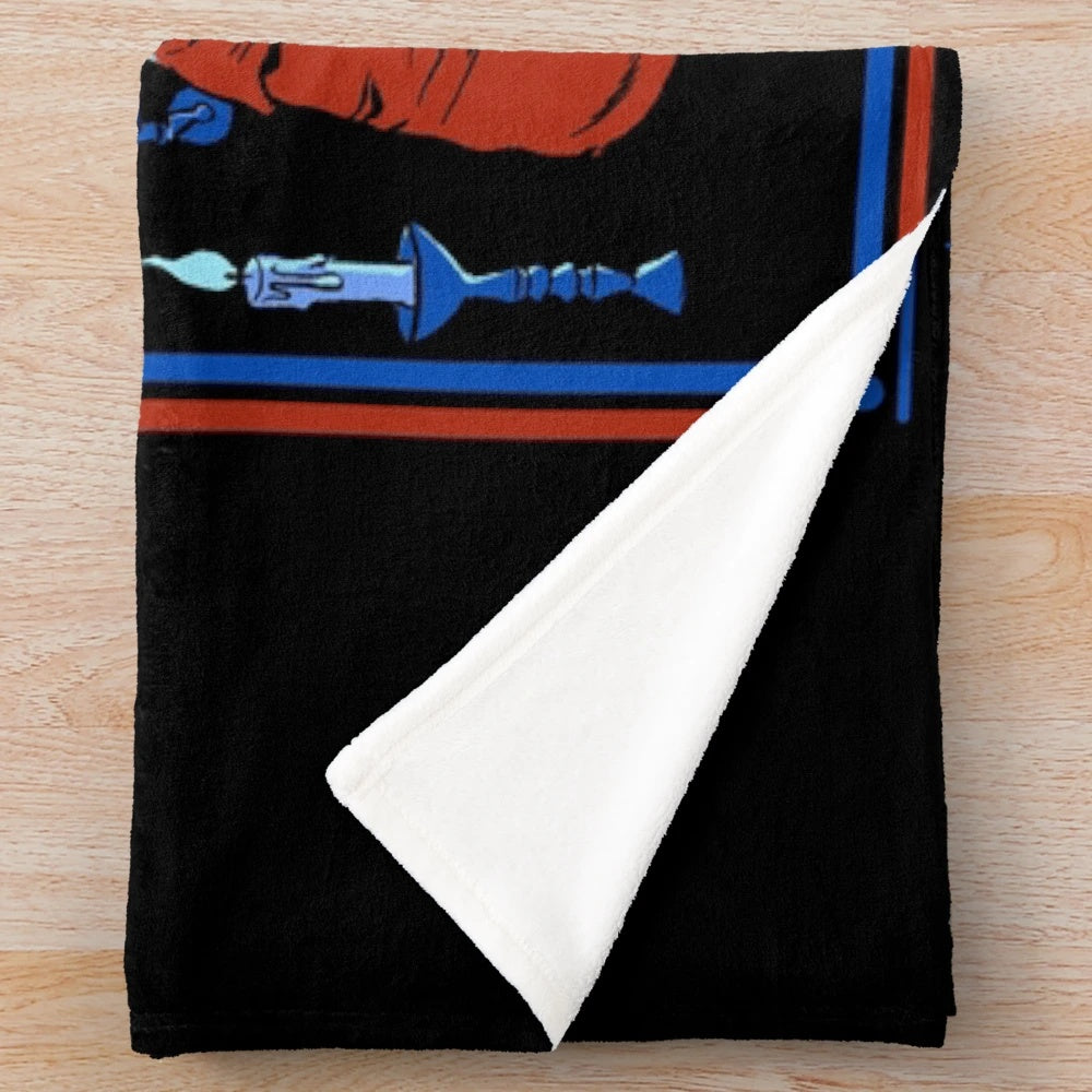 Retro movie fan plush blanket featuring horror and cult movie inspired graphics