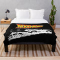 Back to the Future inspired Delorean plush blanket with fire tracks stencil design