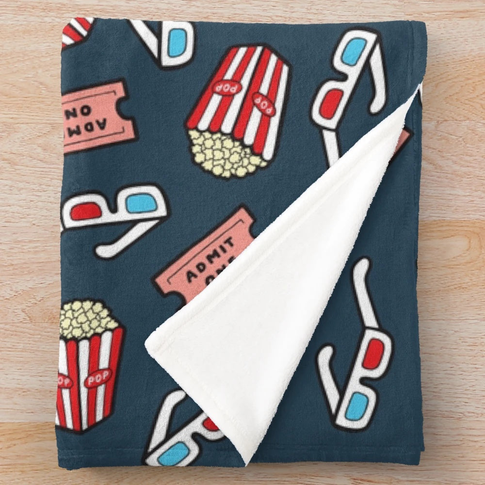 Retro movie pattern plush blanket in dark blue color