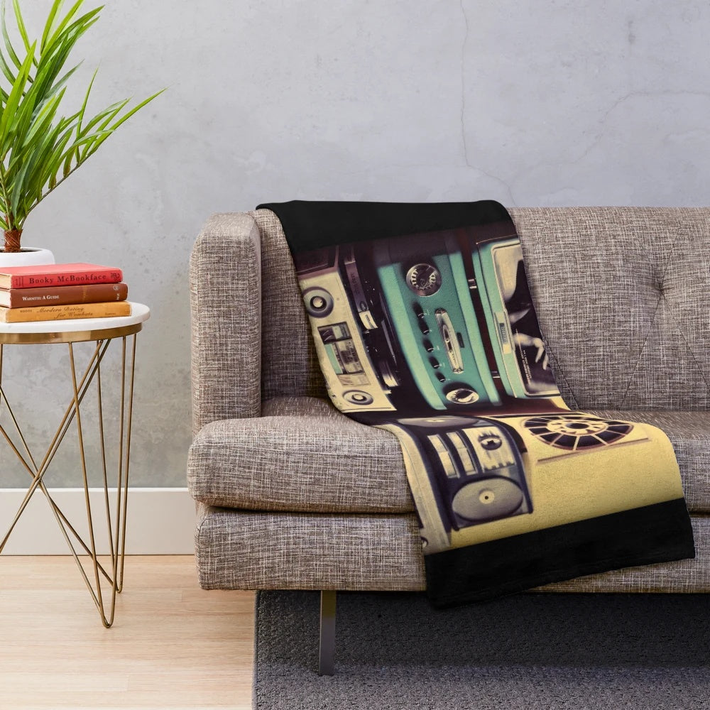 Retro movie inspired plush blanket with classic film decor