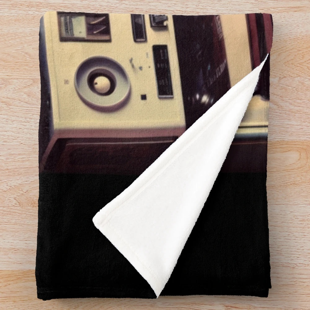 Retro movie inspired plush blanket with classic film decor