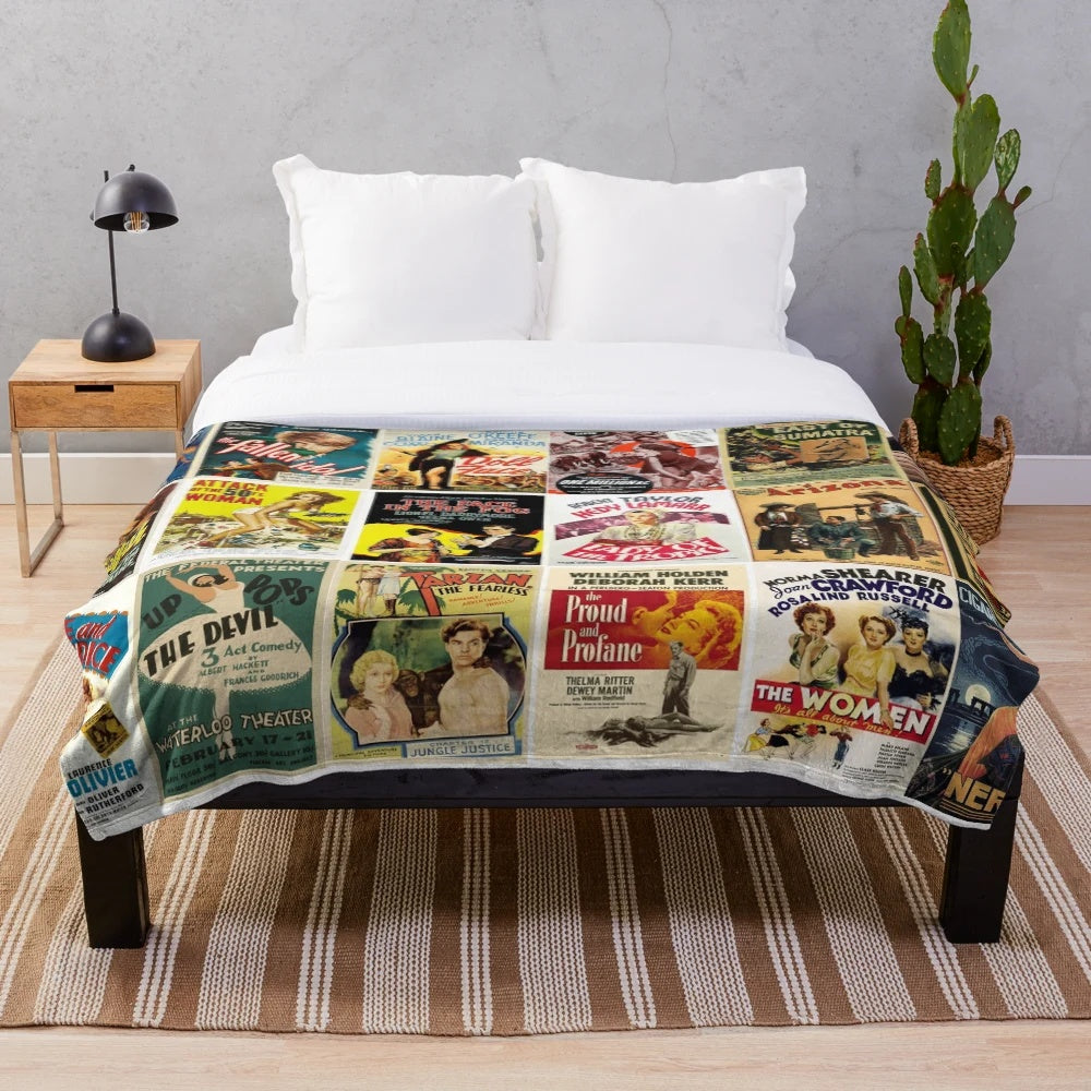 Vintage movie poster design plush blanket for classic film lovers