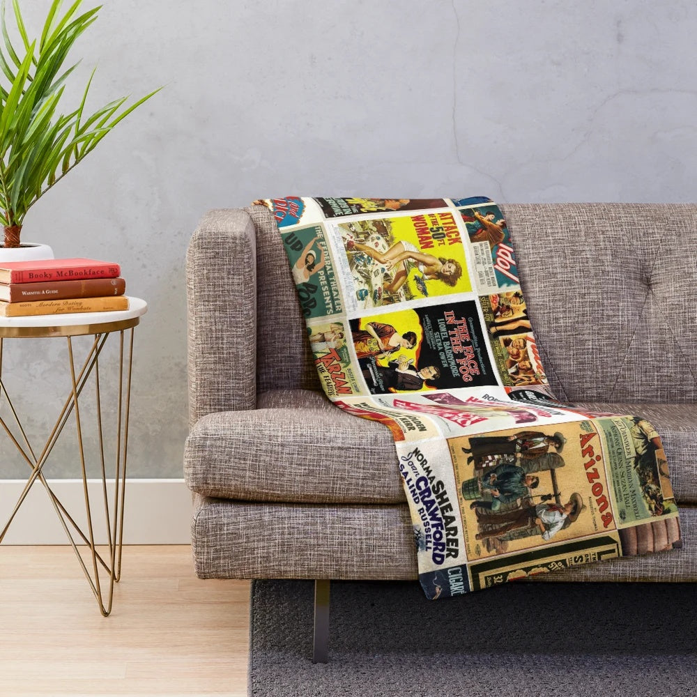 Vintage movie poster design plush blanket for classic film lovers