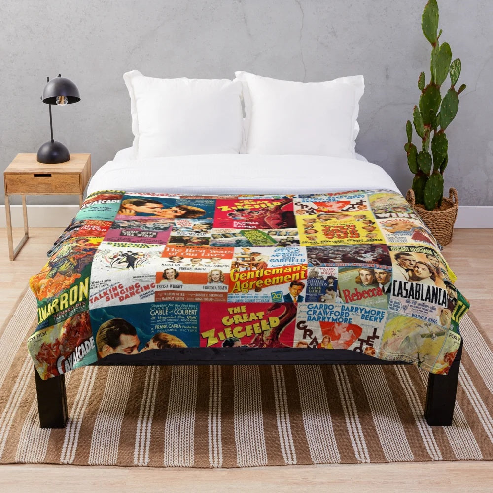 Retro movie poster plush blanket featuring classic Hollywood films