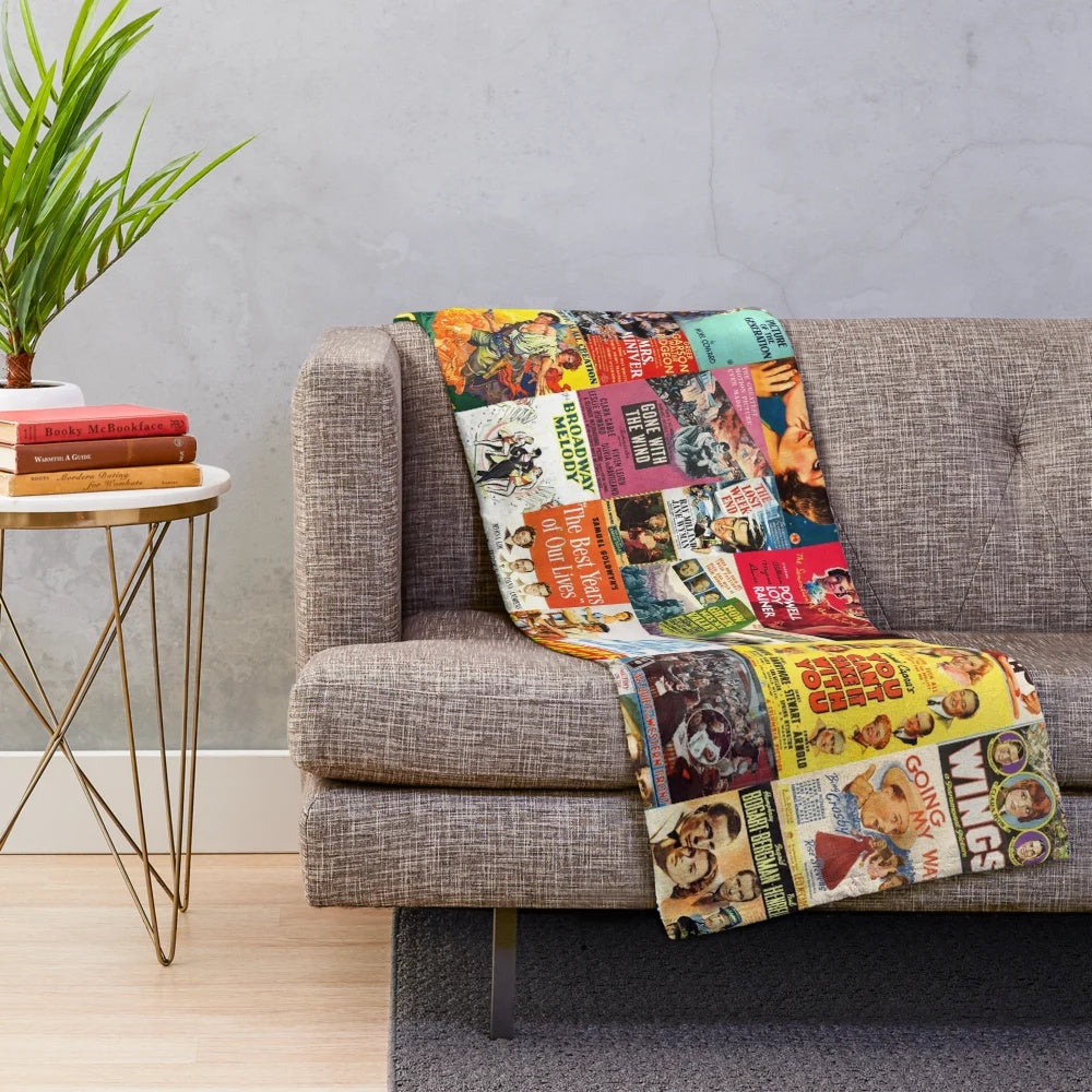 Retro movie poster plush blanket featuring classic Hollywood films