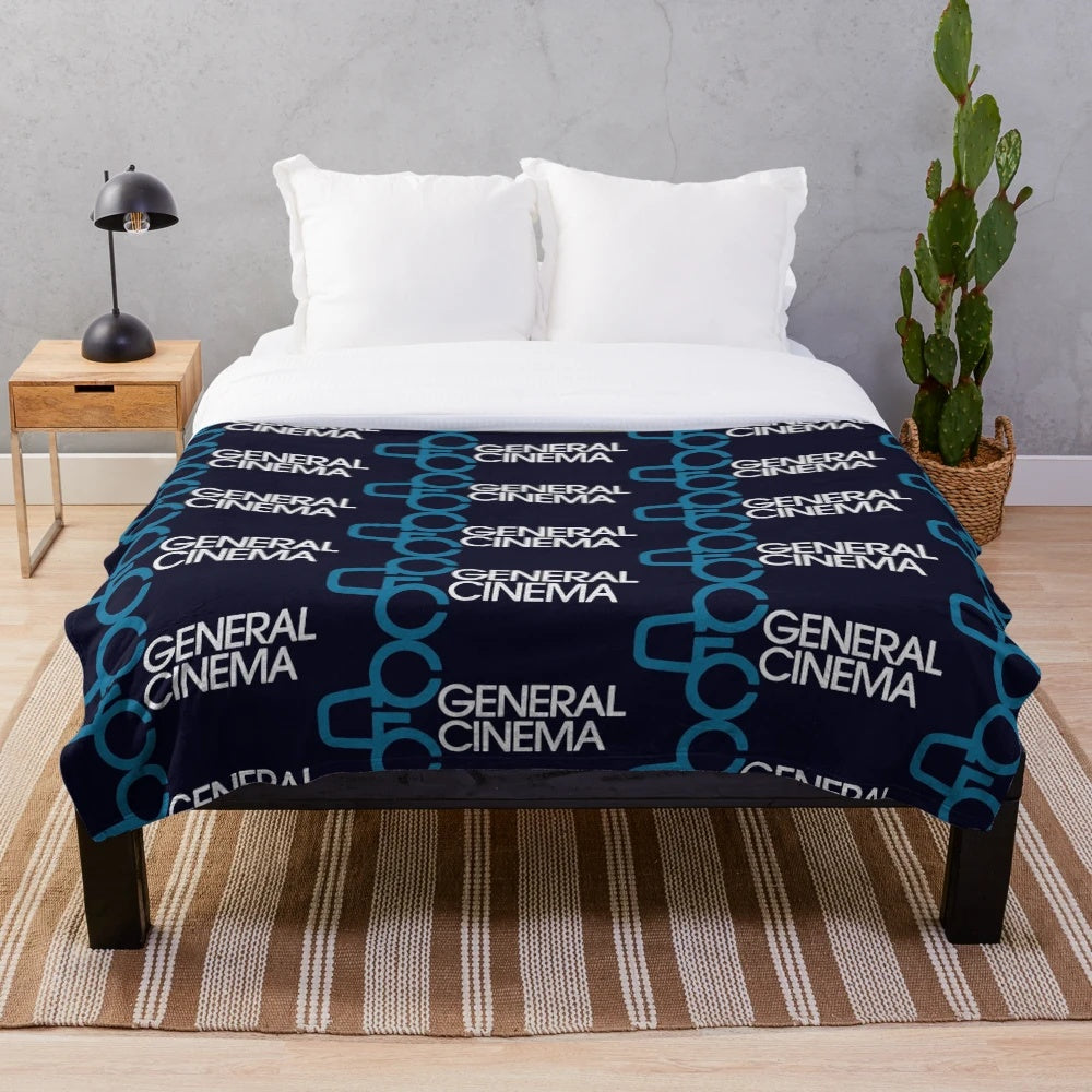 Plush blanket featuring the logo of a defunct movie theater from the 80s/90s
