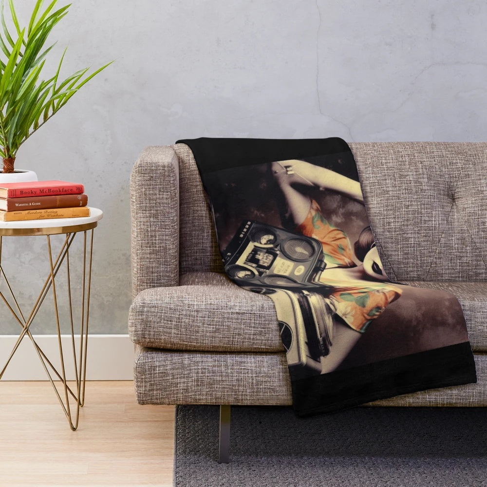 Plush blanket with a retro movie design, evoking the golden age of cinema
