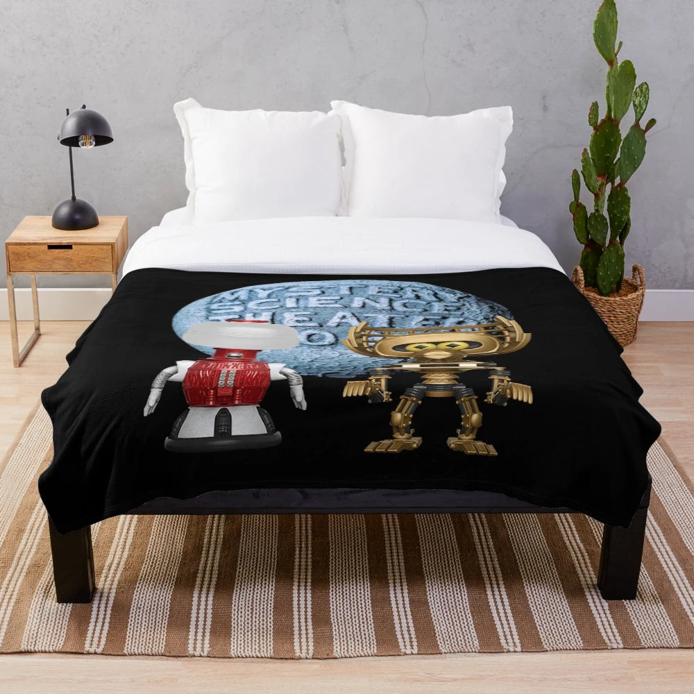 Mst3k-Inspired Plush Blanket with Iconic Characters and Imagery