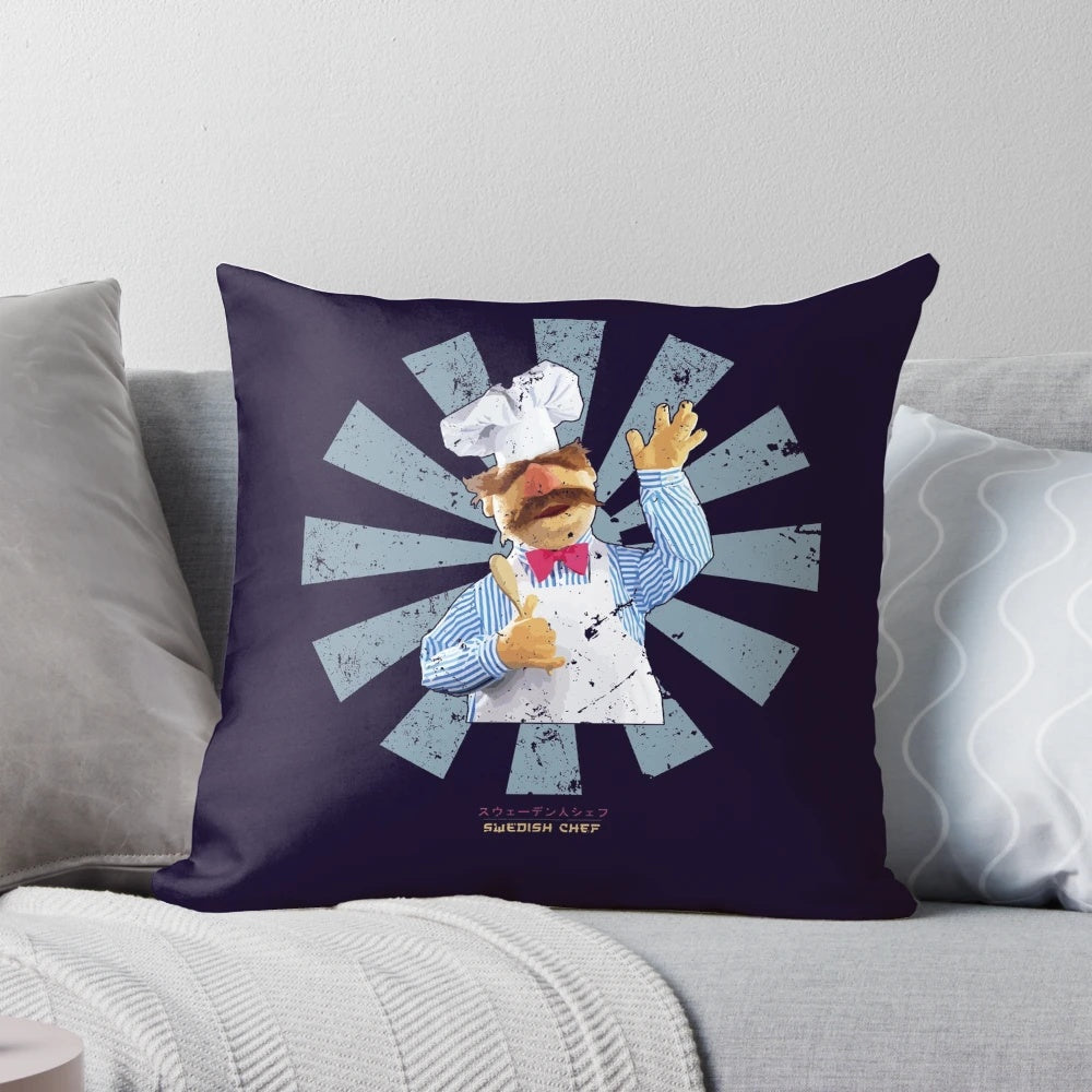Retro-style Swedish Chef Muppets character printed on a soft, plush throw pillow.