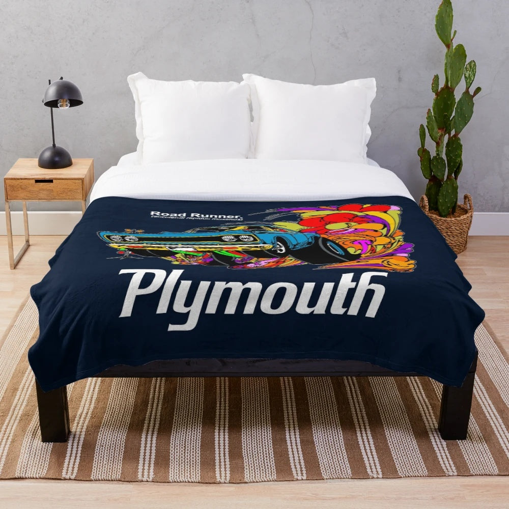 Retro muscle car plush blanket featuring vintage 1970s American car design