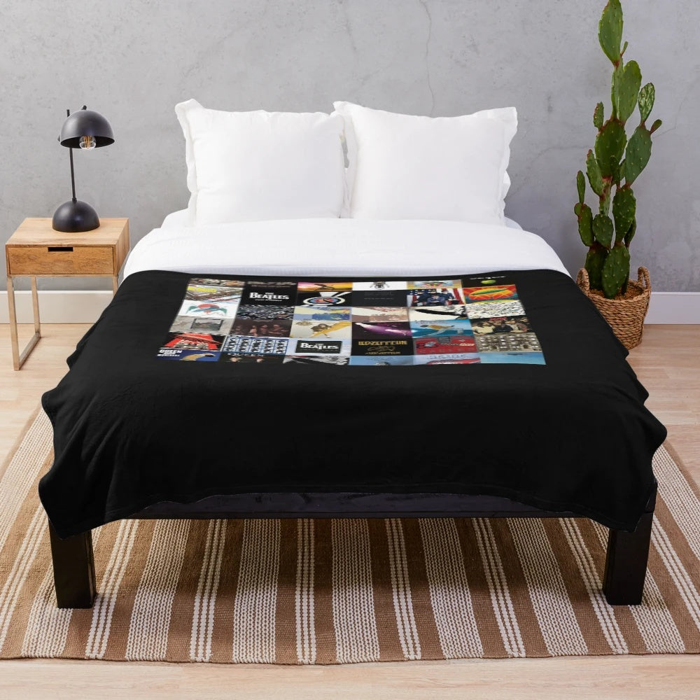 Plush blanket featuring a collage of classic rock band imagery