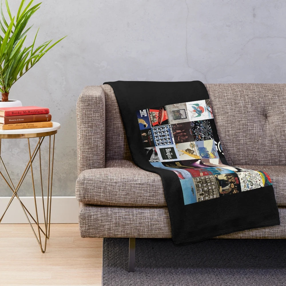 Plush blanket featuring a collage of classic rock band imagery