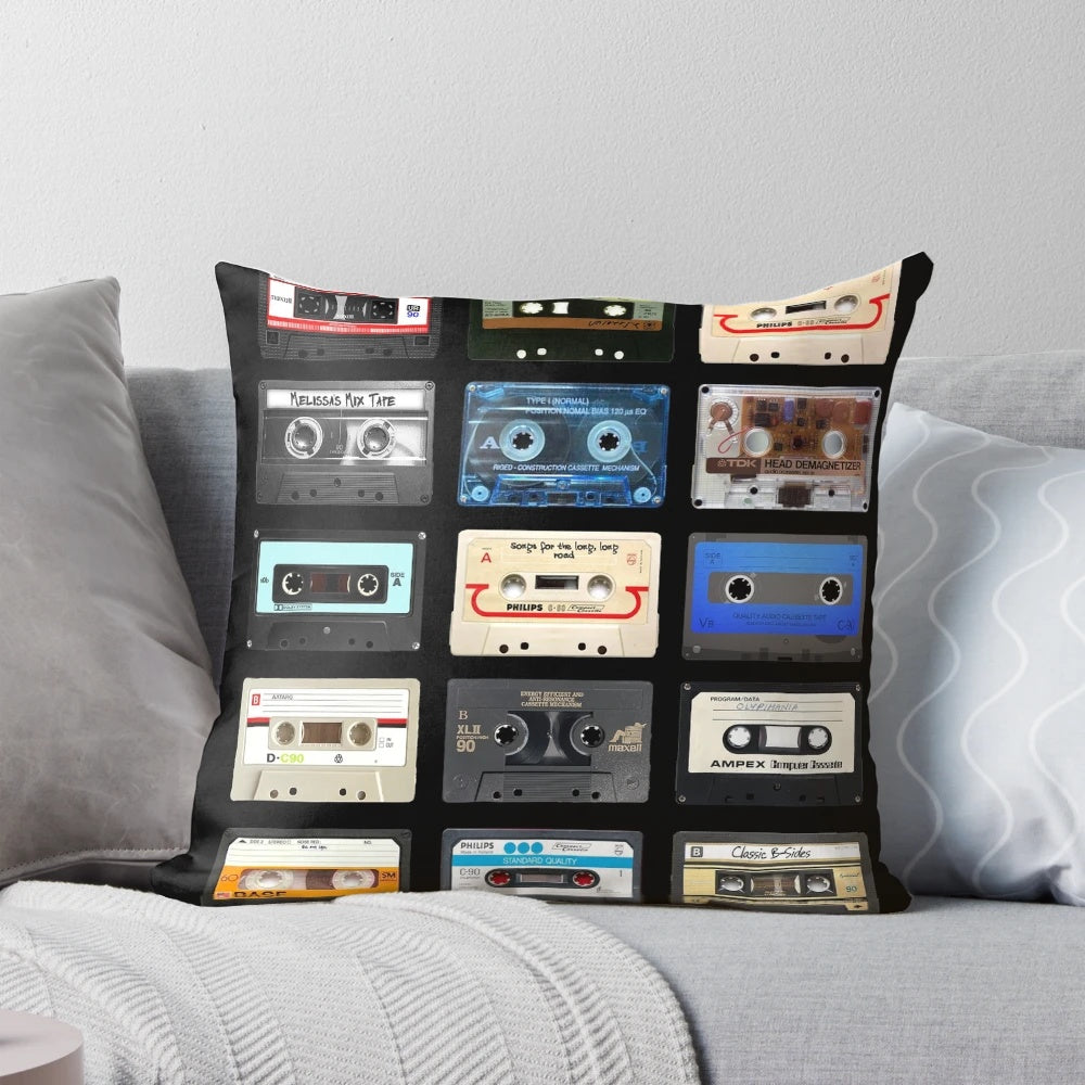 Retro music-themed pillow with a playful, humorous design
