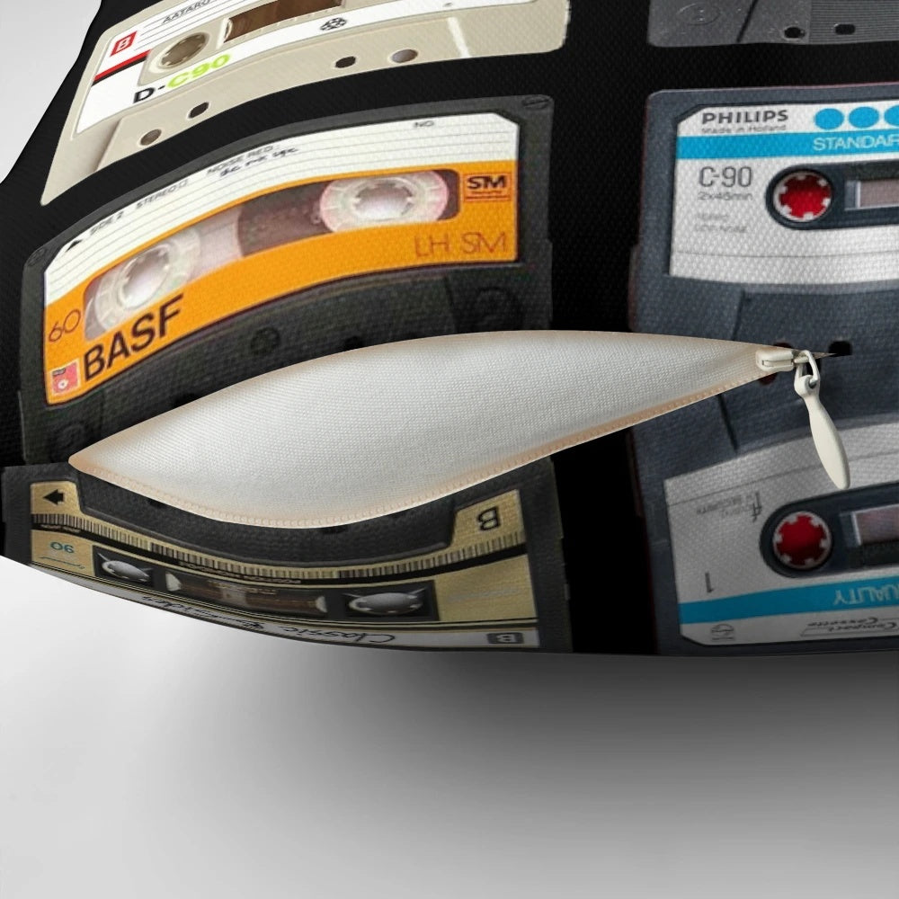 Retro music-themed pillow with a playful, humorous design