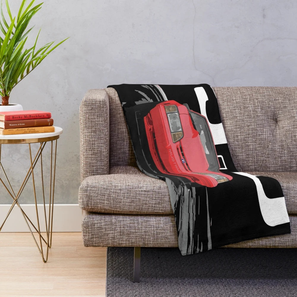 Retro Ford Mustang GT V8 inspired plush blanket