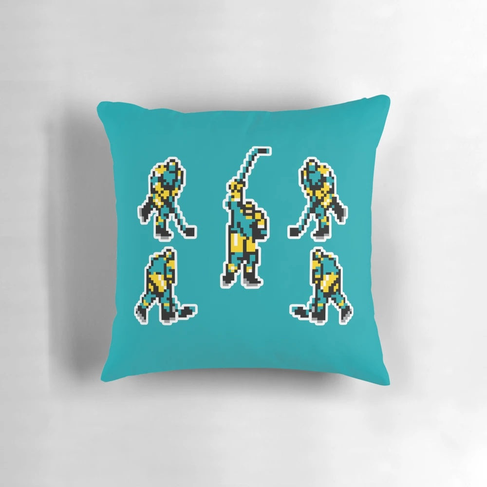 Vintage pixel art "Blades of Steel" NES hockey game pillow