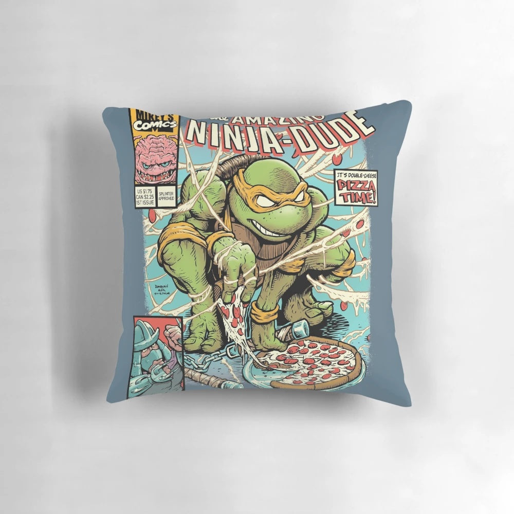 Retro ninja turtle-themed pillow with vintage design