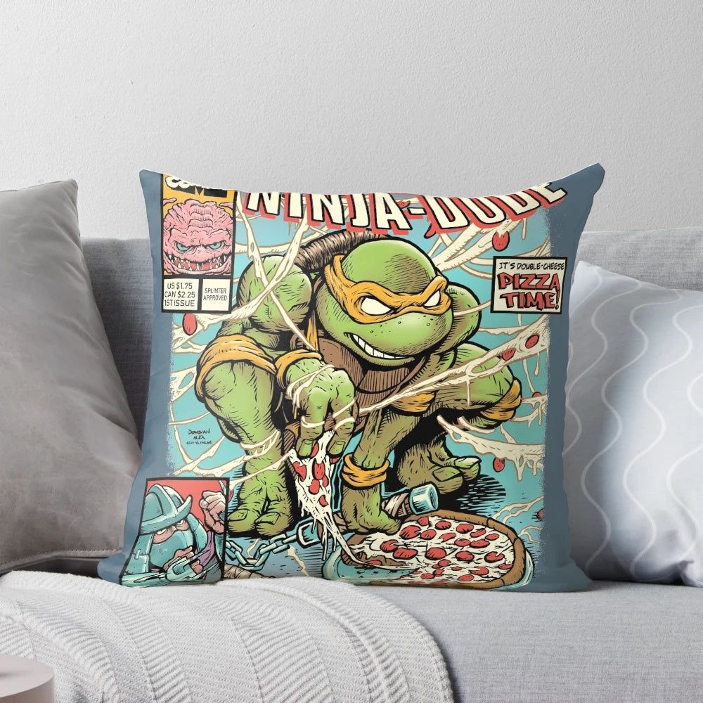 Retro ninja turtle-themed pillow with vintage design