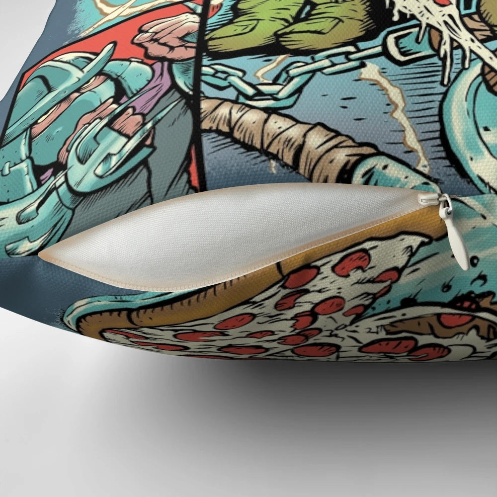 Retro ninja turtle-themed pillow with vintage design