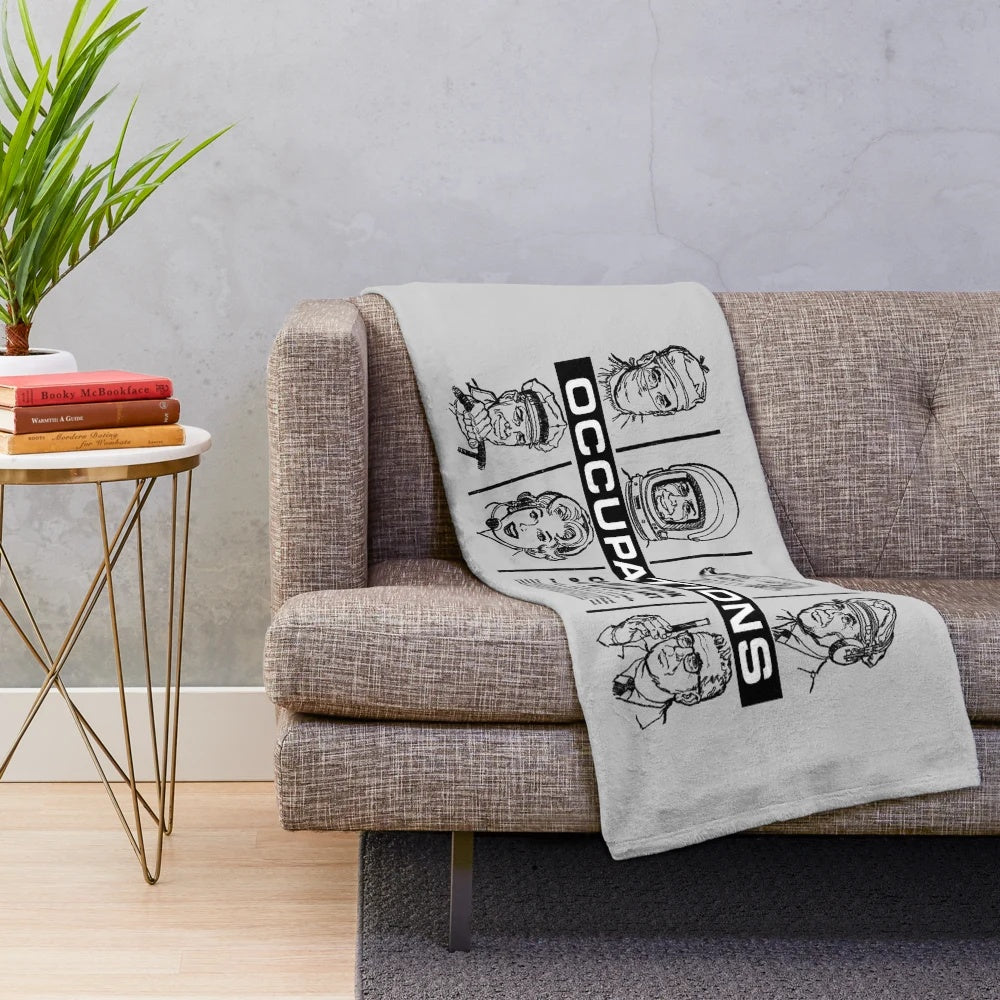 Retro occupations clip art book plush blanket