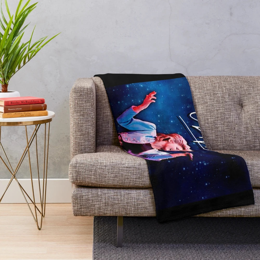 Olivia Newton-John inspired 80s music plush blanket in blue