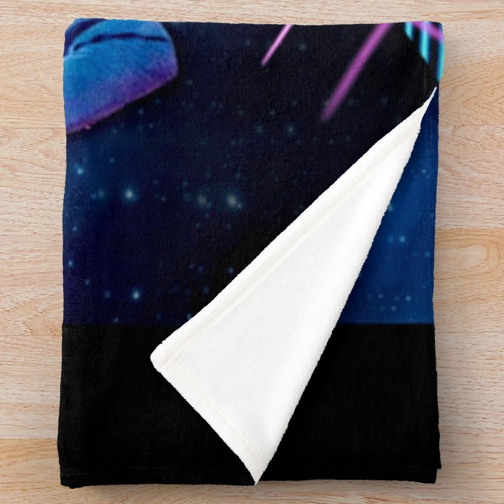 Olivia Newton-John inspired 80s music plush blanket in blue
