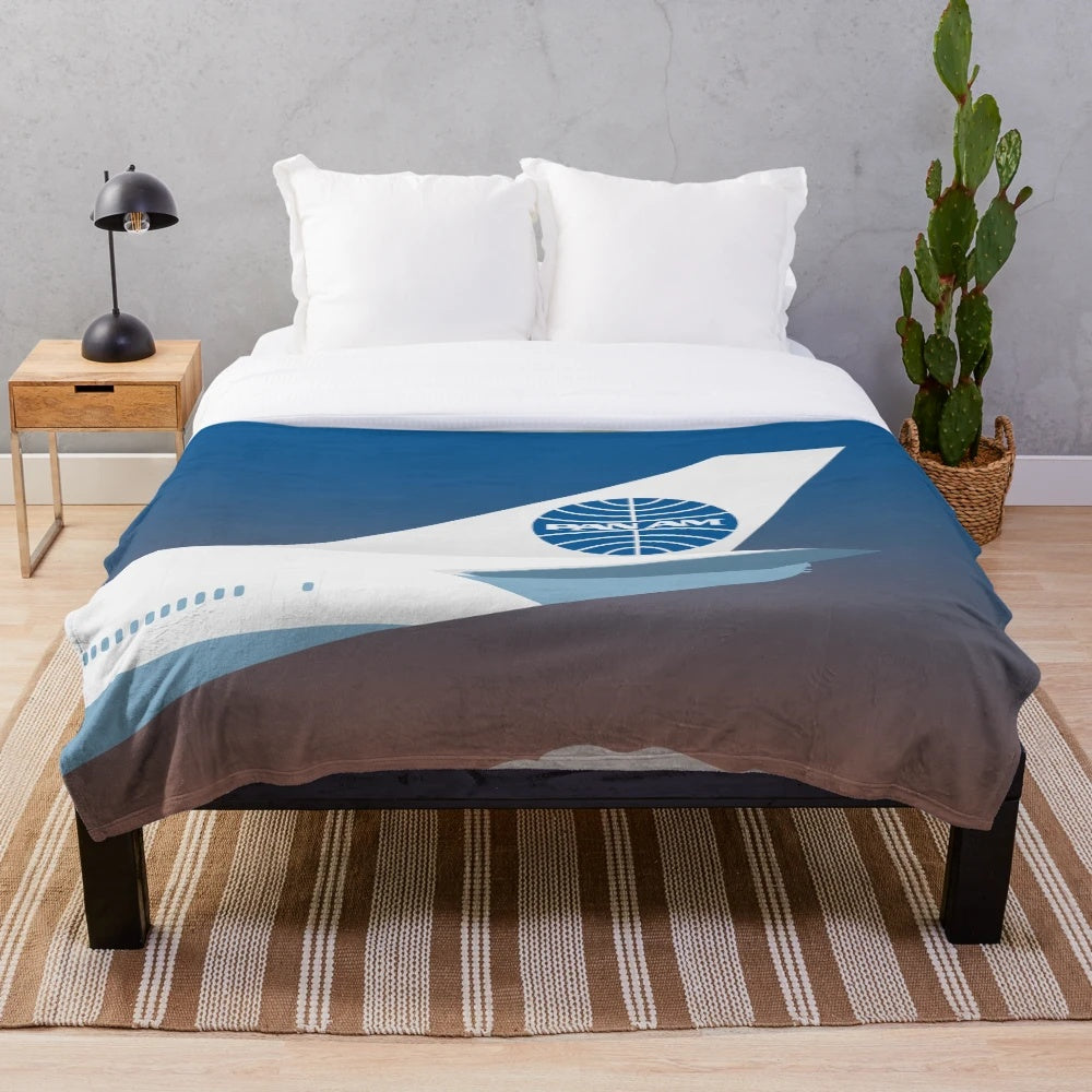 Retro Pan Am inspired plush blanket with vintage airline design