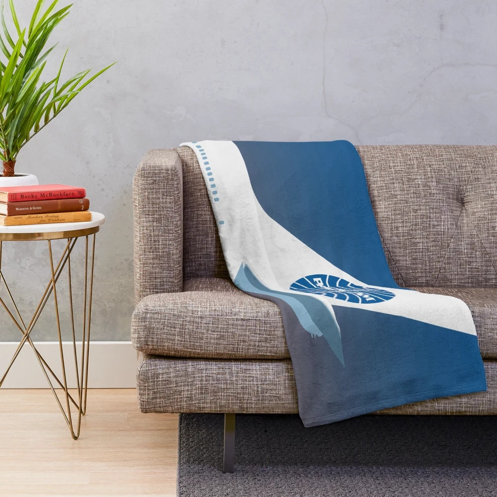 Retro Pan Am inspired plush blanket with vintage airline design