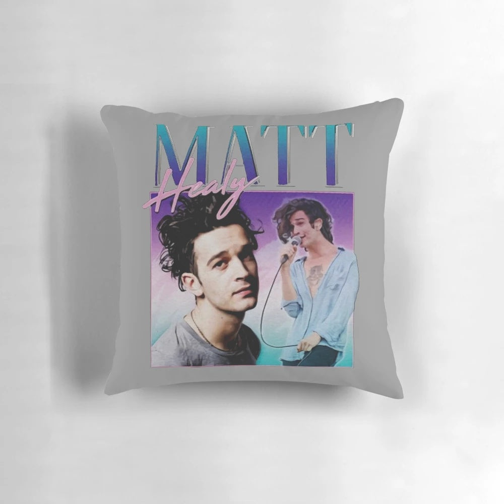 Soft, comfortable retro-style pillow featuring an homage to Matt Healy of the band The 1975