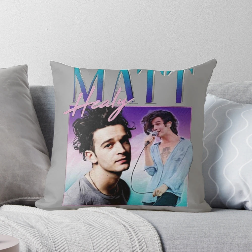 Soft, comfortable retro-style pillow featuring an homage to Matt Healy of the band The 1975