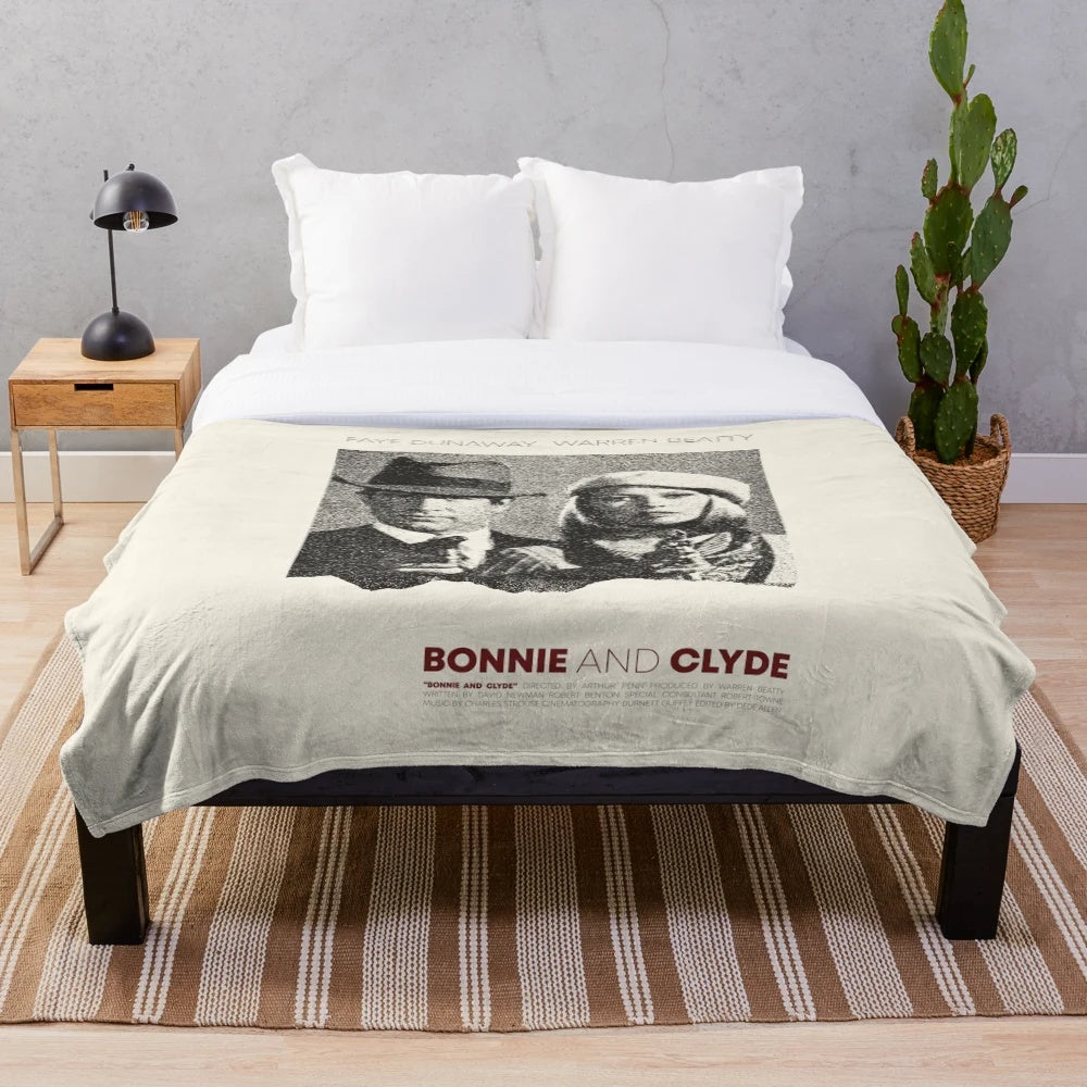 Retro Pastel Bonnie and Clyde (1967) Movie Poster Plush Blanket