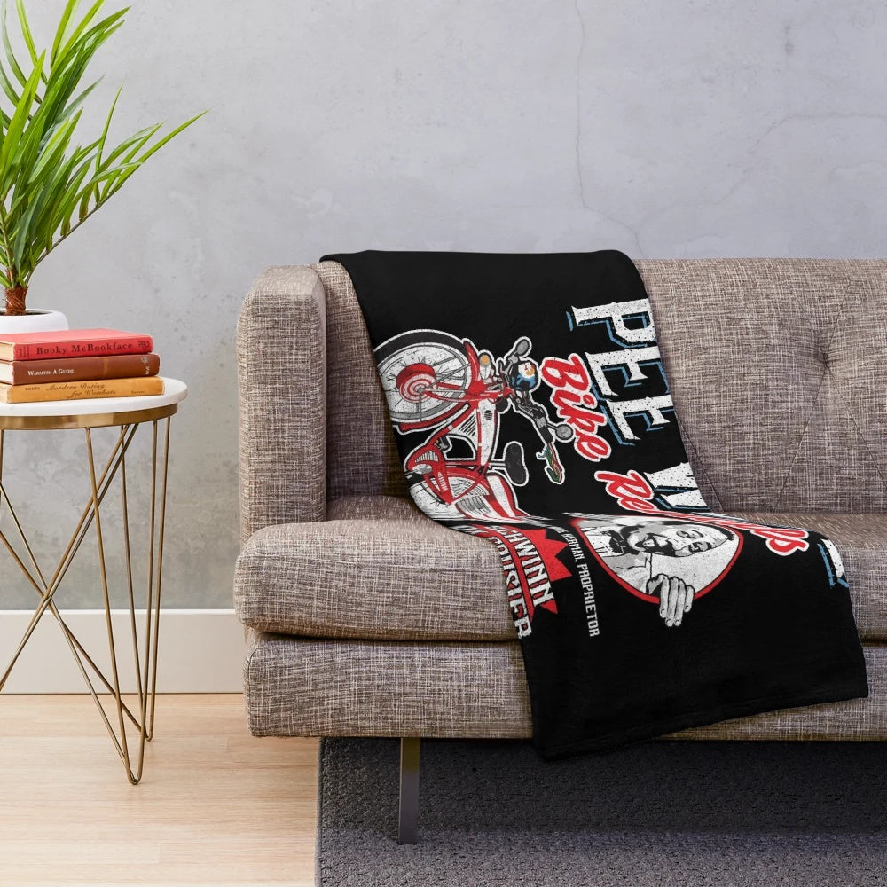Pee Wee Herman inspired plush blanket with bicycle design