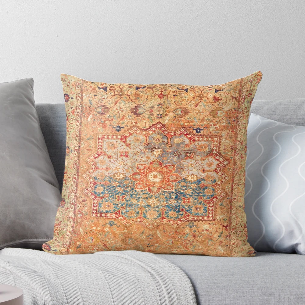 Vintage-inspired 16th century Persian carpet print decorative throw pillow