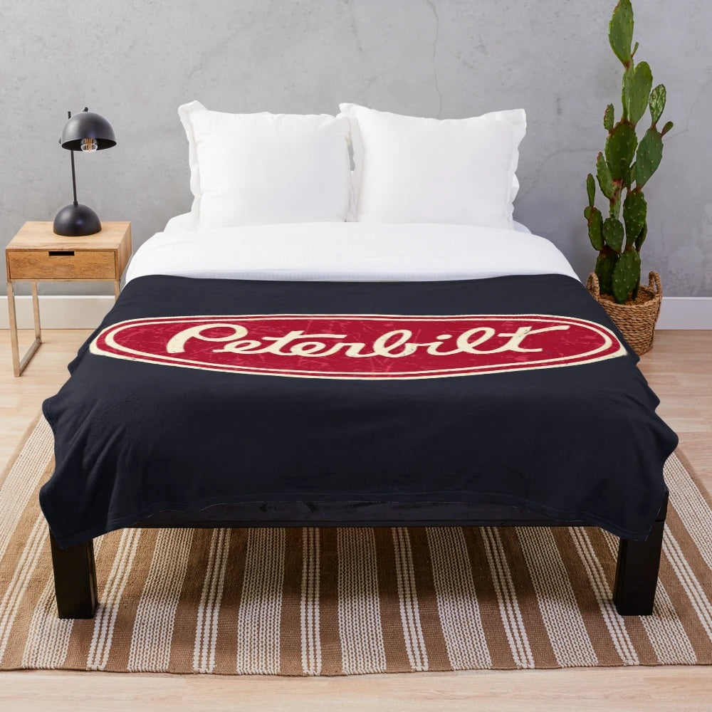 Vintage inspired Peterbilt truck racing plush blanket