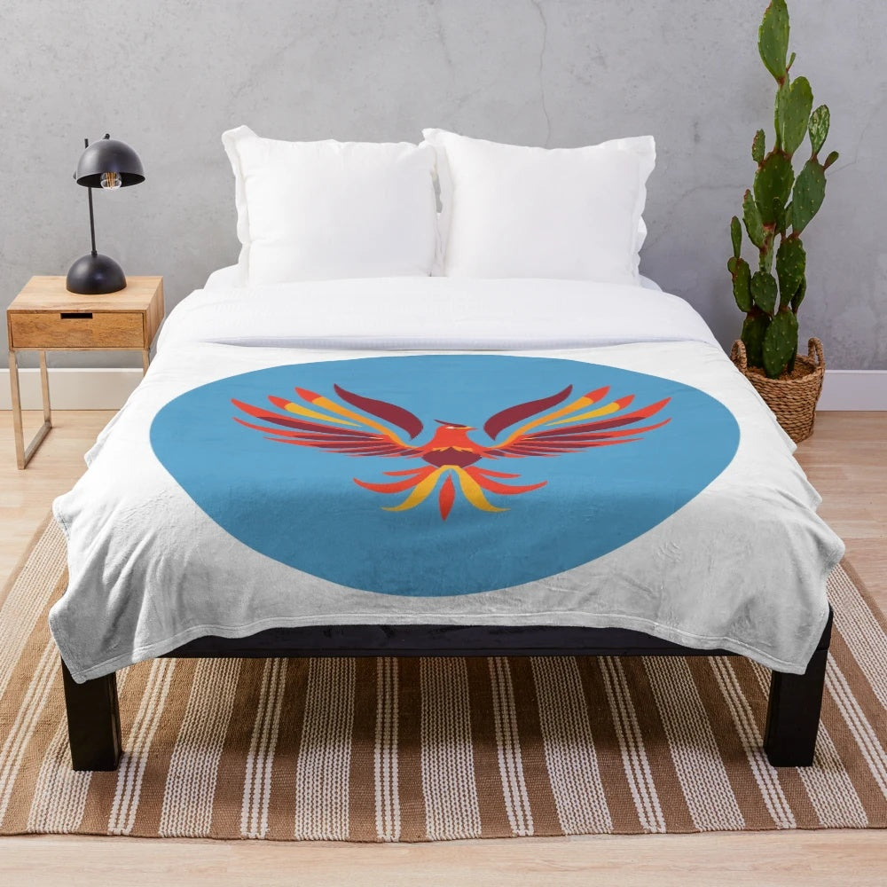 Vintage-style plush blanket featuring a legendary phoenix bird design
