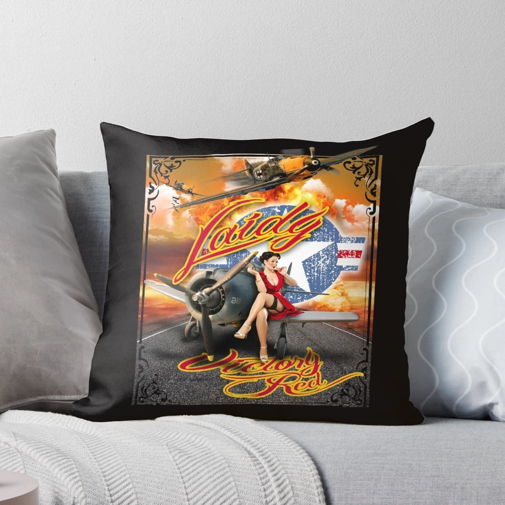 Vintage-inspired pin up pillow featuring a fly lady design
