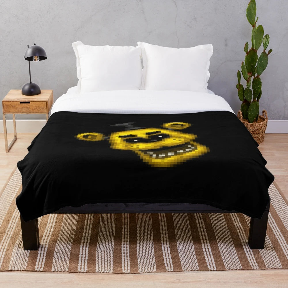 Retro pixel art plush blanket featuring Golden Freddy from Five Nights at Freddy's