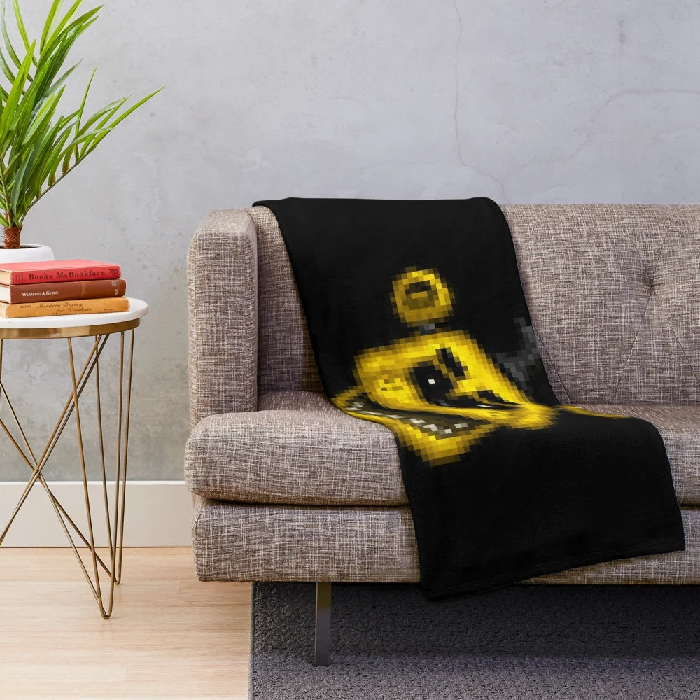 Retro pixel art plush blanket featuring Golden Freddy from Five Nights at Freddy's