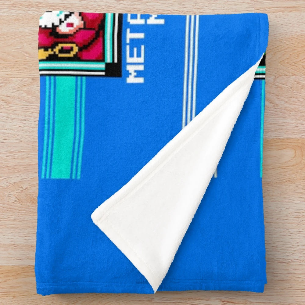 Pixel art Mega Man 2 stage select design on plush blanket