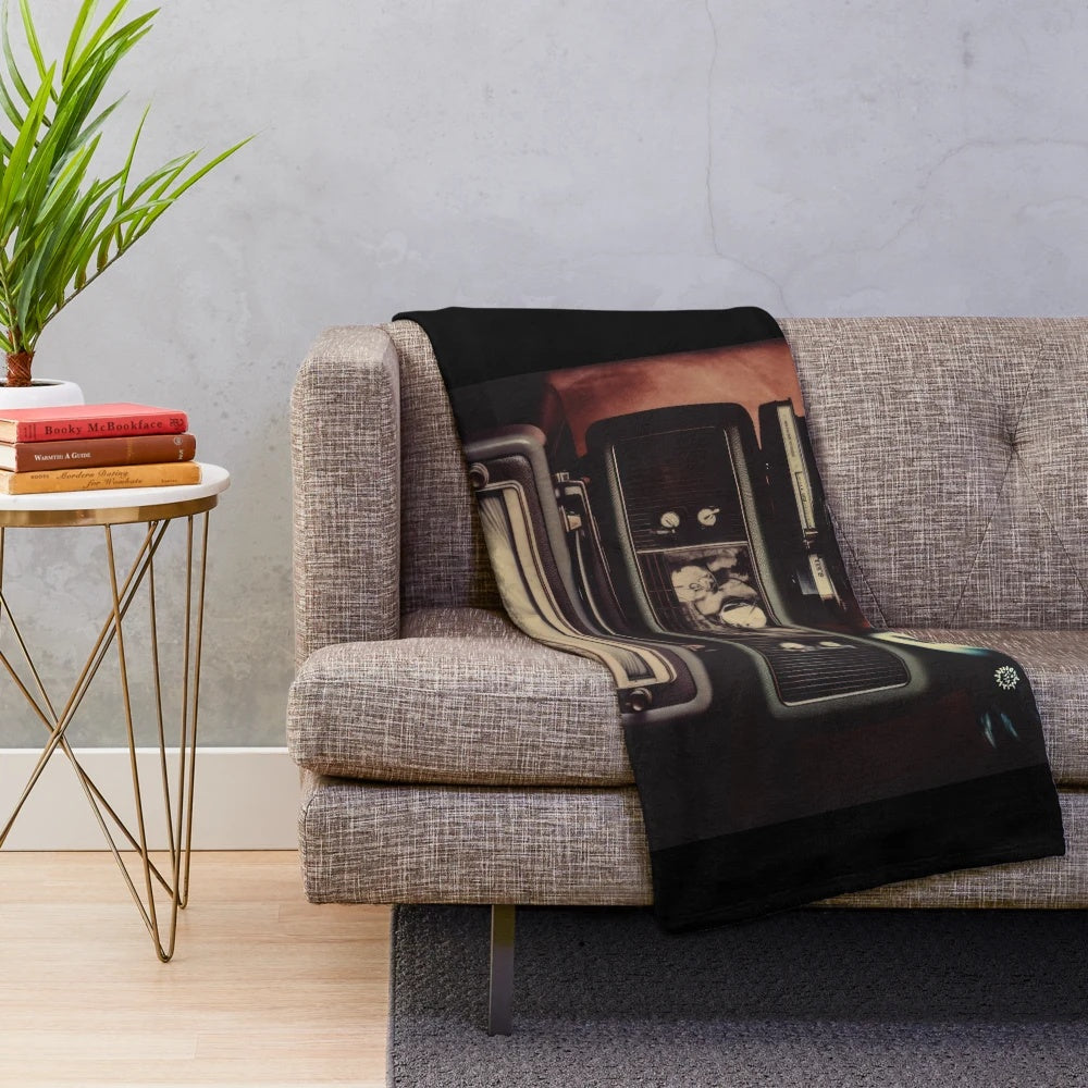 Retro plush blanket featuring classic cinema motifs