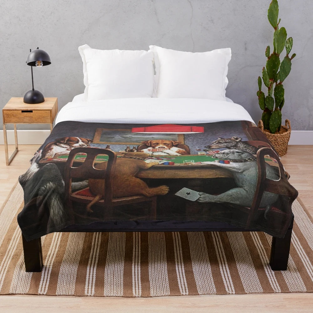 Soft, plush blanket featuring the classic "Dogs Playing Poker" artwork by C.M. Coolidge