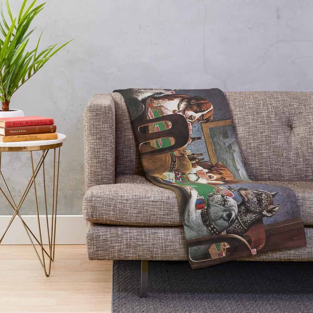 Soft, plush blanket featuring the classic "Dogs Playing Poker" artwork by C.M. Coolidge