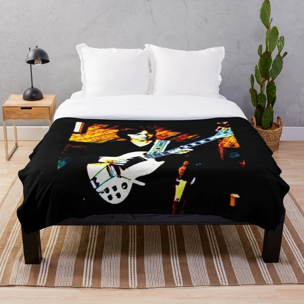 Plush blanket featuring portrait of British jazz fusion guitarist Alan Holdsworth