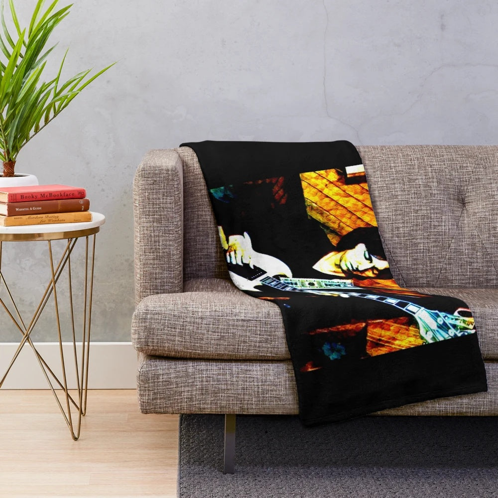 Plush blanket featuring portrait of British jazz fusion guitarist Alan Holdsworth